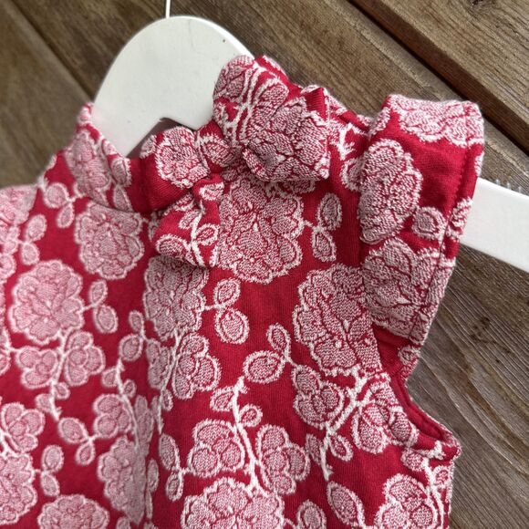 Janie and Jack Bradbury Red Floral Jacquard Dress Bow Neck Girls Size 2t - Picture 2 of 5